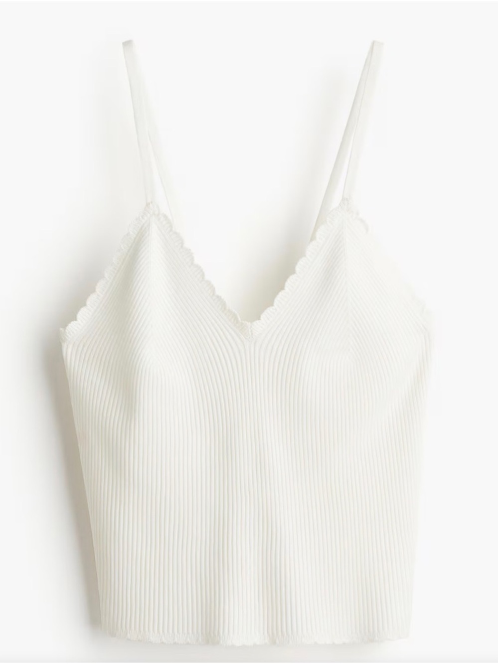 H&M Cream Scalloped-Edge Ribbed V-Neck Tank